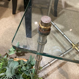 Mid-Century Metal Faux Bamboo Base w/ Glass Top END/SIDE TABLE 26w26d23h