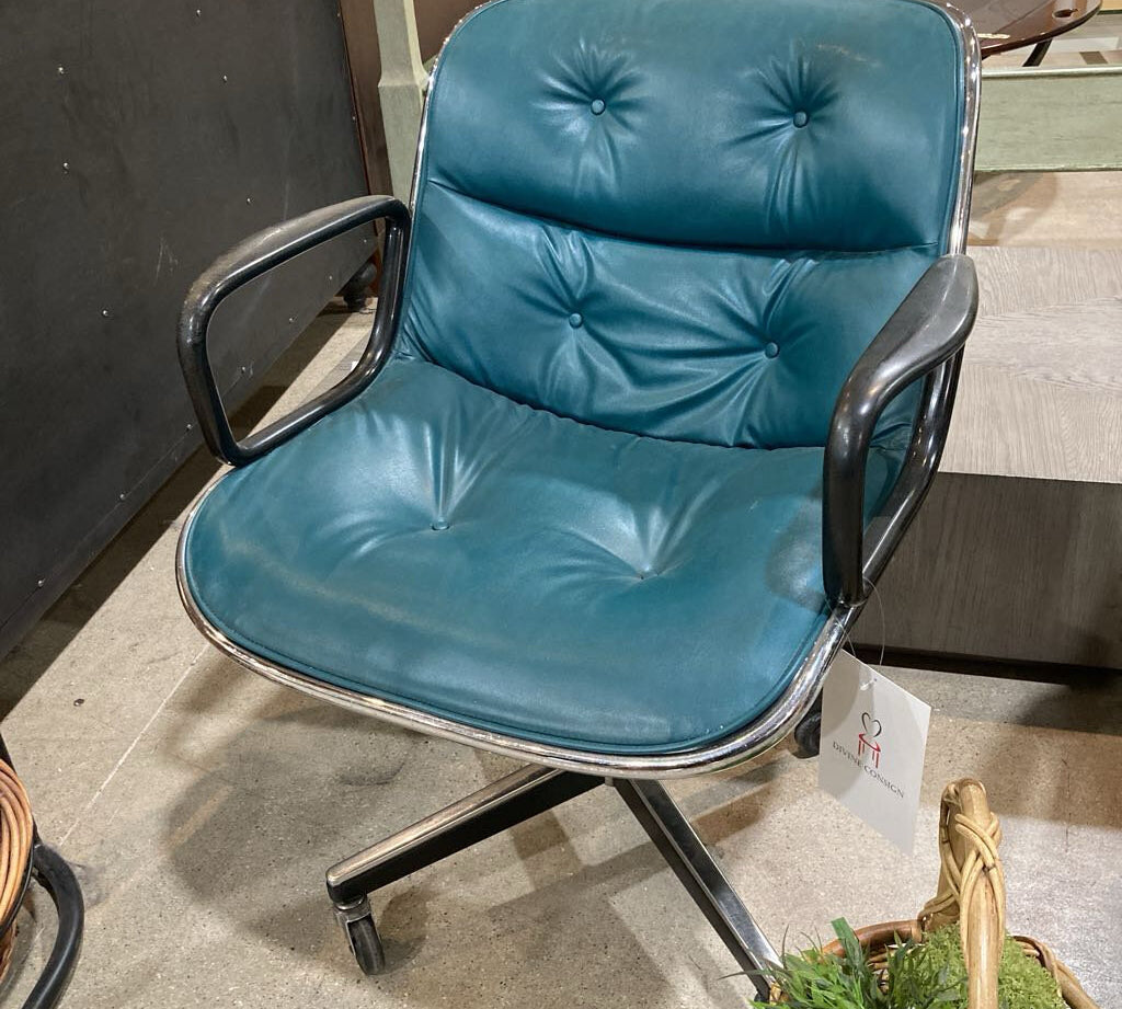 Knoll Genuine Vintage Pollack Leather OFFICE CHAIRS Teal 26Wx25Dx33H