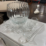 7pc Ribbed Glass Punch Bowl w/ Cups & Ladle ACCESSORIES 11Wx9.25H