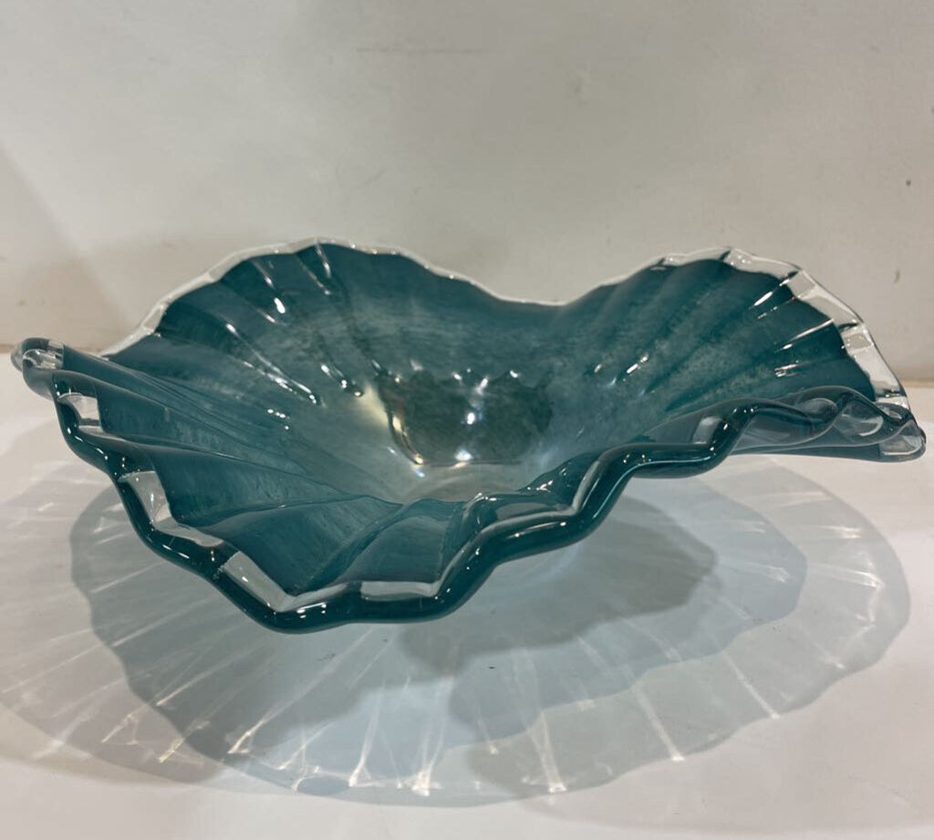 Fan Ruffle Art Glass Sculptural Bowl Centerpiece ACCESSORIES 14Wx4H