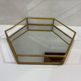 Hexagonal Mirrored Tray w/ Brass Edges ACCESSORIES 14Wx2H