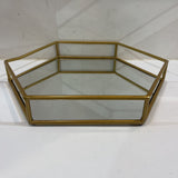 Hexagonal Mirrored Tray w/ Brass Edges ACCESSORIES 14Wx2H