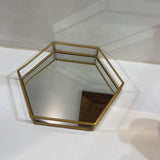 Hexagonal Mirrored Tray w/ Brass Edges ACCESSORIES 14Wx2H