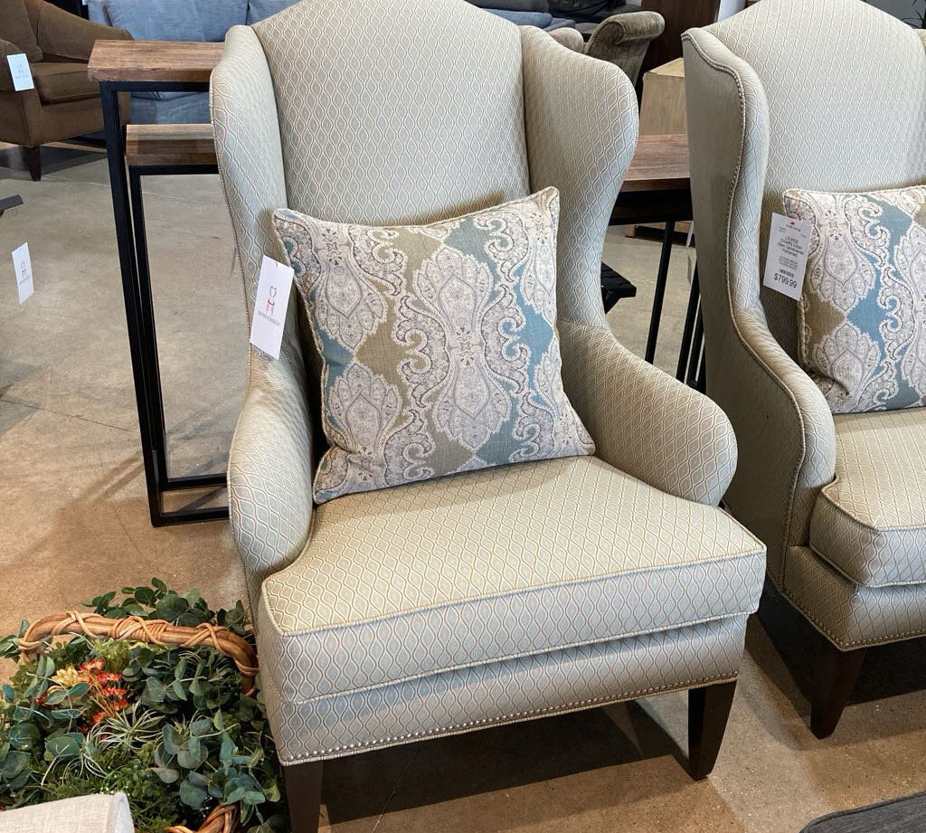 Ethan Allen Upholstered Patterned Wingback w/ Nailhead Trim LOUNGE CHAIRS 31w33d47h