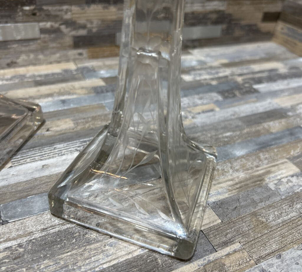 2pc Set Etched Glass Candle Holders ACCESSORIES 3.5w3.5d7h