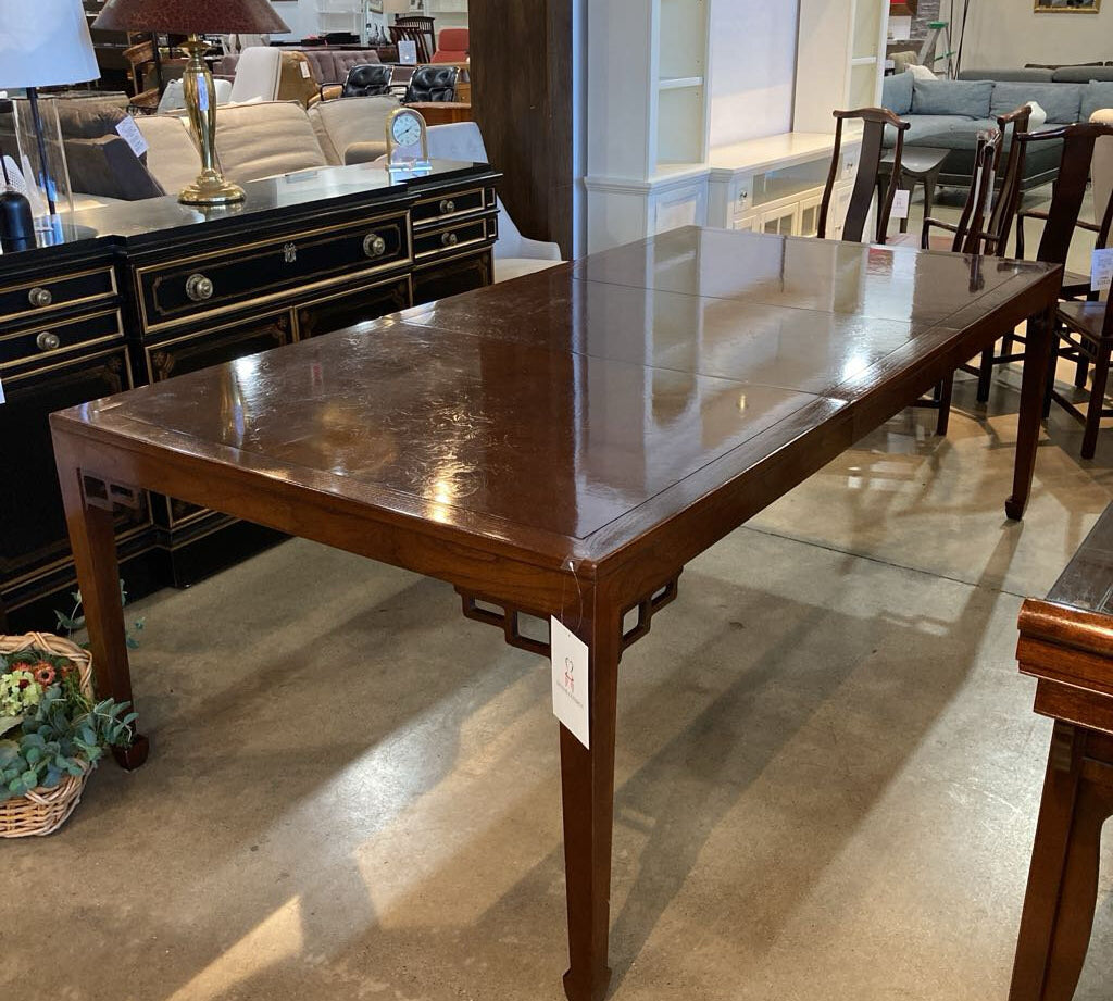 Baker Furniture Burl Mahogany Asian Style w/ Two 24" Leaves DINING TABLE 68w46d30h