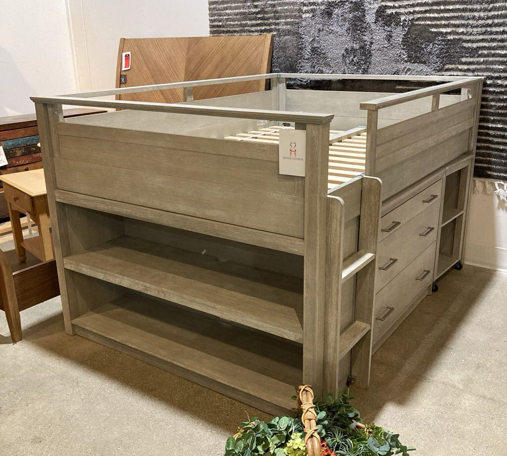 Pottery Barn Sleep & Study Low Loft Full Bed BEDS Brushed Fog 60.5w80.5d47.5h