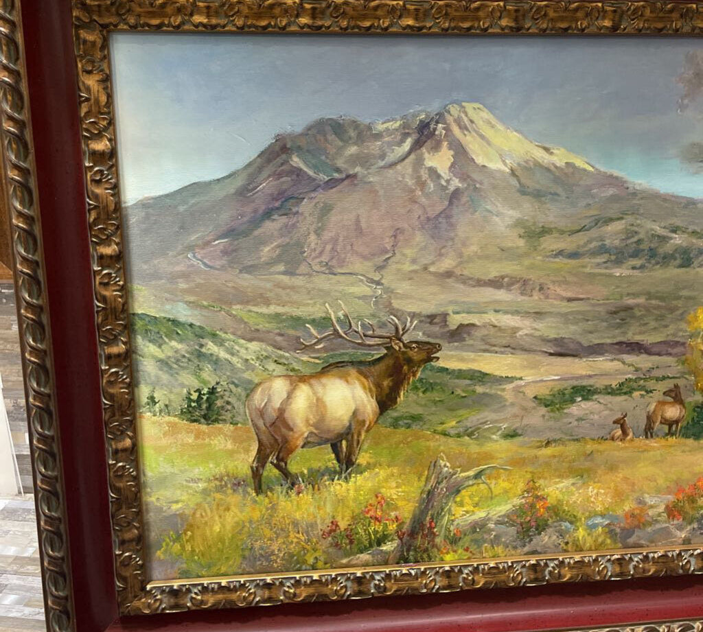 Original Nature Scenic Elk Painting on Canvas Signed Marilyn Todd Daniels ART WORK 30Wx24H
