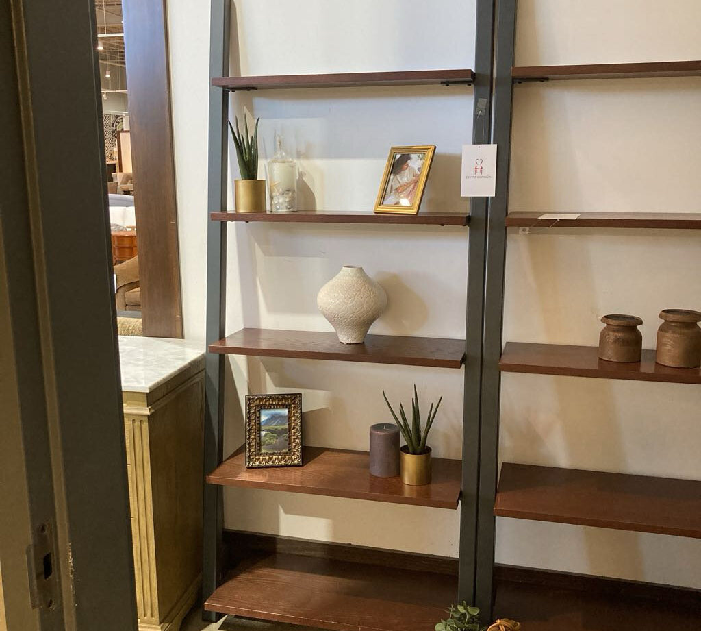 Crate & Barrel 5-Tier Metal & Wood Leaning Bookcase BOOK SHELF 36w11d82h