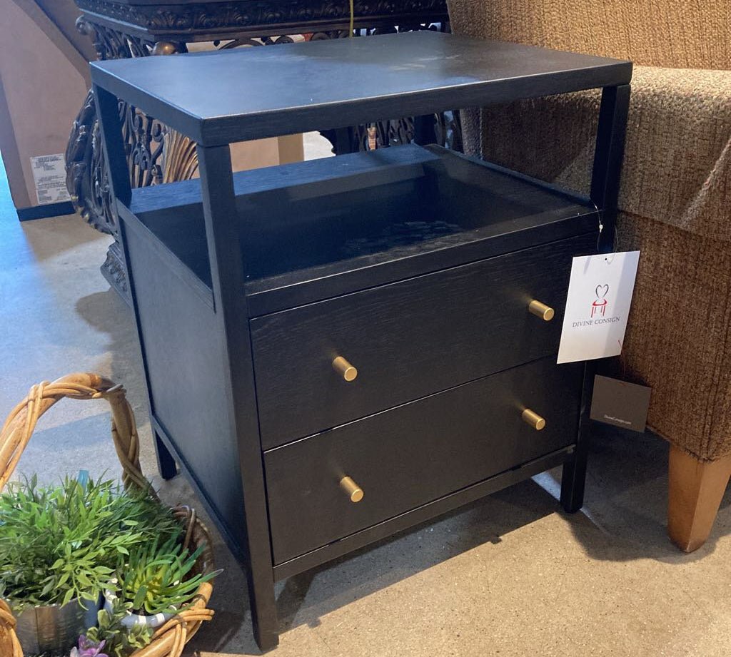 Mendel 2-Drawer NIGHTSTAND Black/Gold 21w17d26.5h