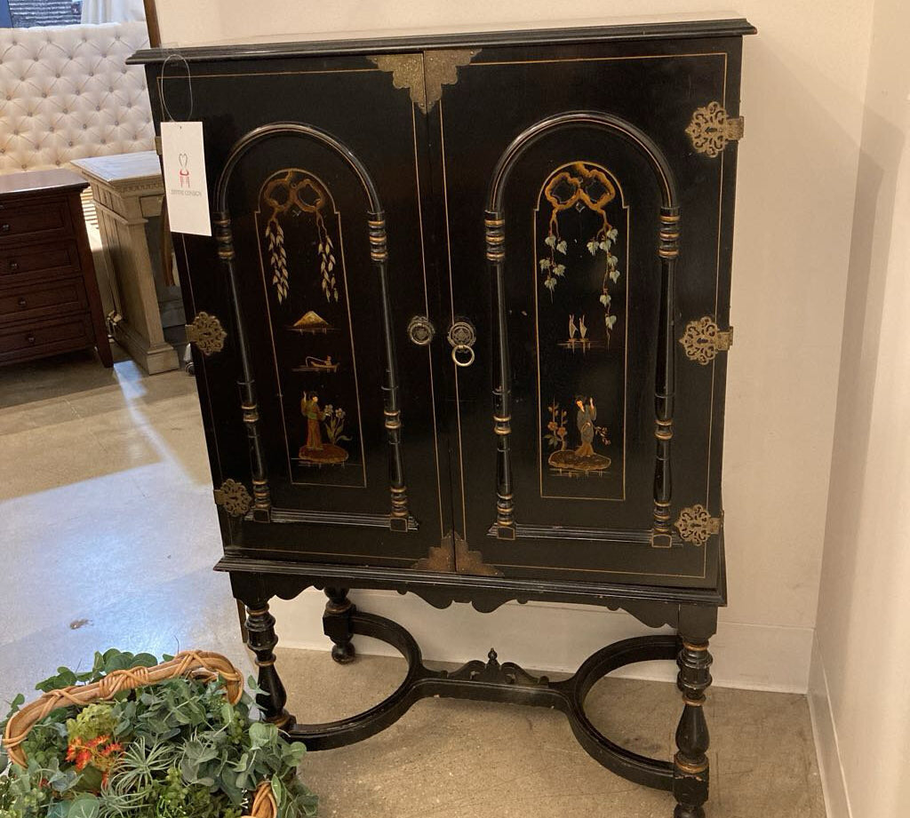 Standing Two Door Chinoiserie Armoire CABINET 33w17.5d51.5h