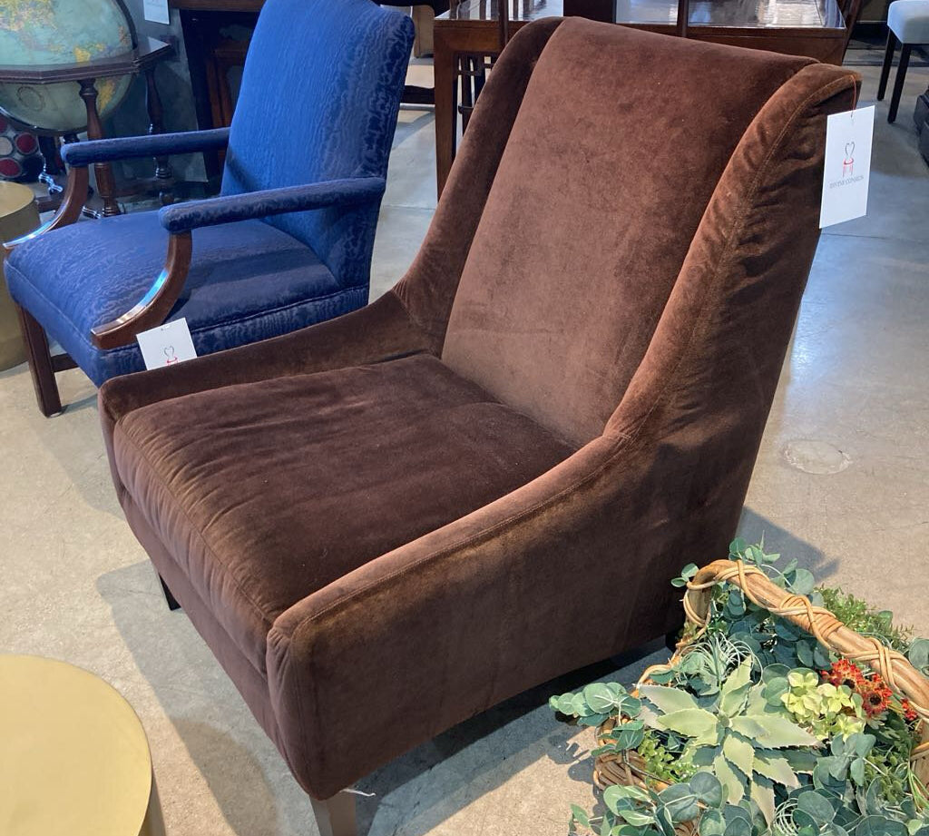 Room & Board Velvet Accent CHAIR Chocolate Brown 29w33d37h