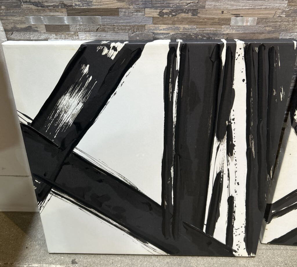 2pc Set "Strokes Of Noir" Textured Canvas Print ART WORK 22x22