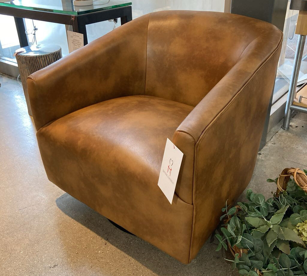 Back Creek Capital Faux Leather Swivel Barrel CHAIR Brown 30w30d29h