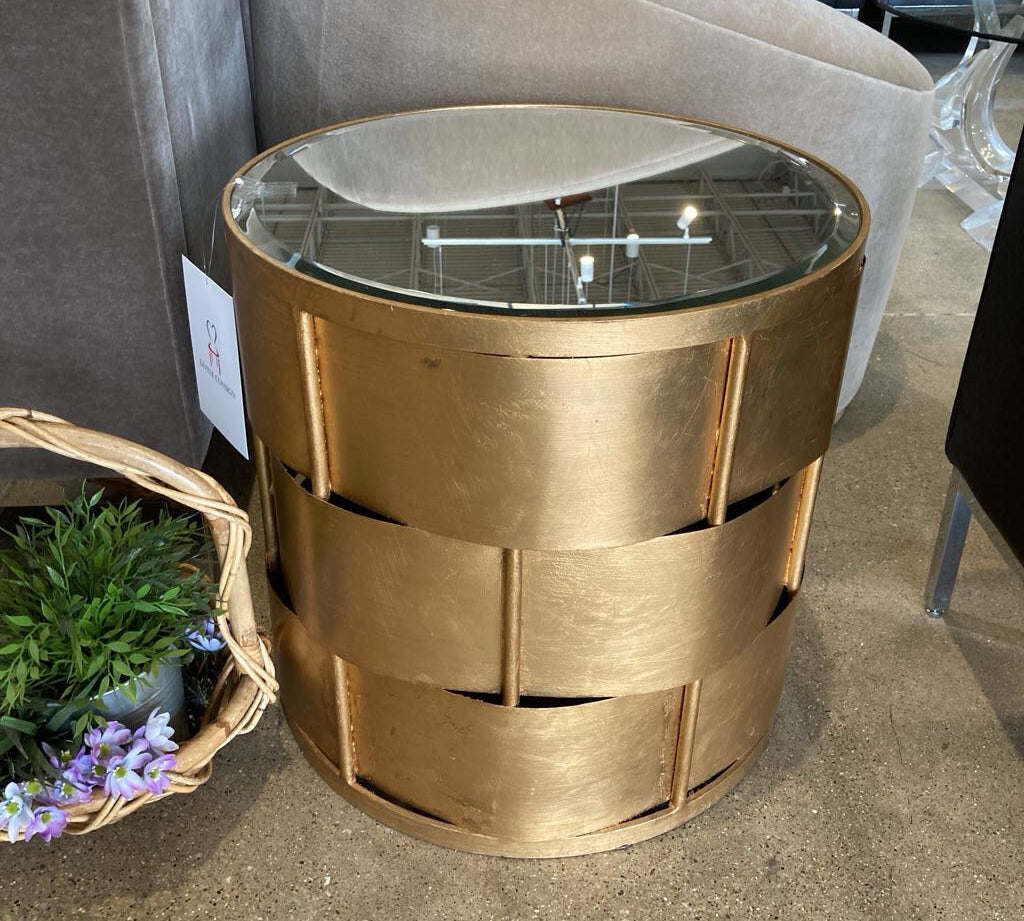 Safavieh Brass Basket Weave Table w/ Mirrored Top SIDE TABLE 20d20h