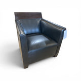 Fine Top Grain Leather w/ Wood Head Rest CHAIR Black 30Wx30Dx31H