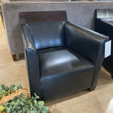 Fine Top Grain Leather w/ Wood Head Rest CHAIR Black 30Wx30Dx31H