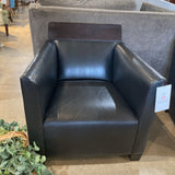 Fine Top Grain Leather w/ Wood Head Rest CHAIR Black 30Wx30Dx31H