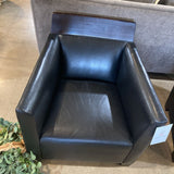 Fine Top Grain Leather w/ Wood Head Rest CHAIR Black 30Wx30Dx31H