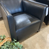 Fine Top Grain Leather w/ Wood Head Rest CHAIR Black 30Wx30Dx31H