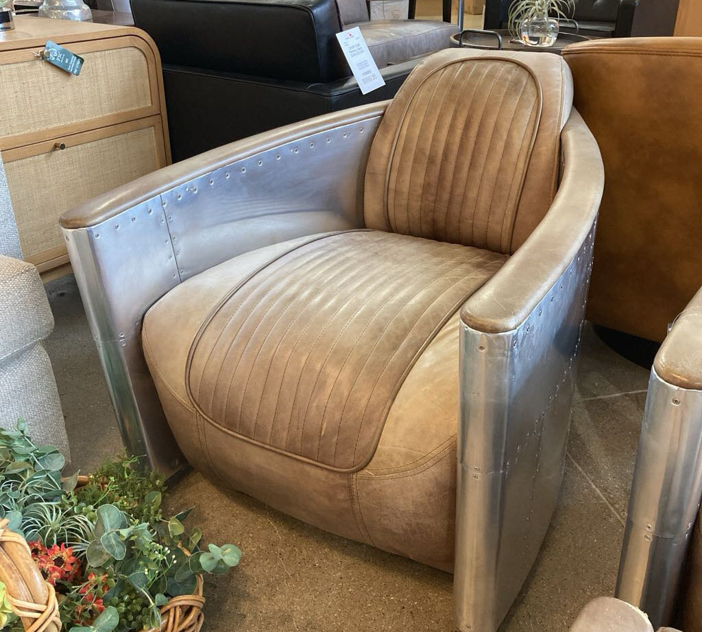 Restoration Hardware Distressed Leather Avaitor Swivel CHAIR