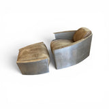 Restoration Hardware 2pc Distressed Leather Avaitor Swivel w/ Ottoman CHAIR 29Wx39Dx27H