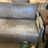 Room & Board 3-Seat Distressed Leather Metal Outline Frame SOFA 76Wx30Dx29