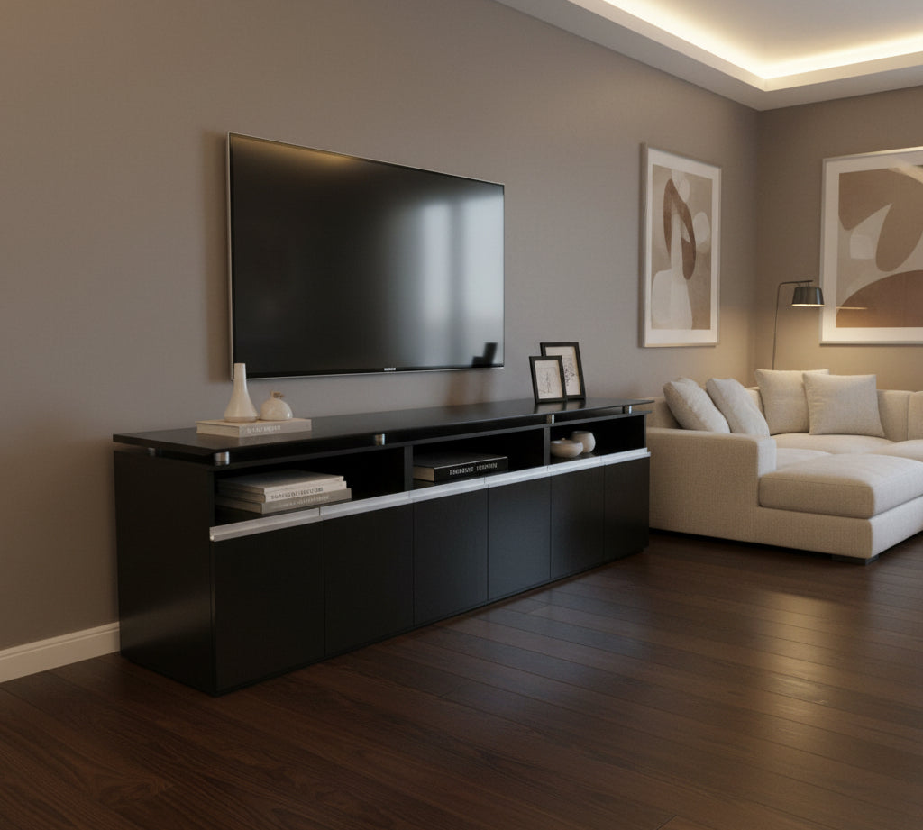 Long dark brown desk or counter on a white background