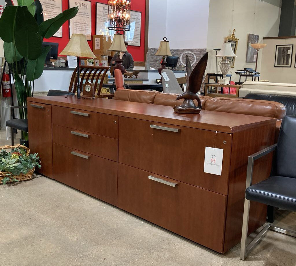 Steelcase Oversized Cherry Laminate Lockable Credenza CABINET 90Wx24Dx30H