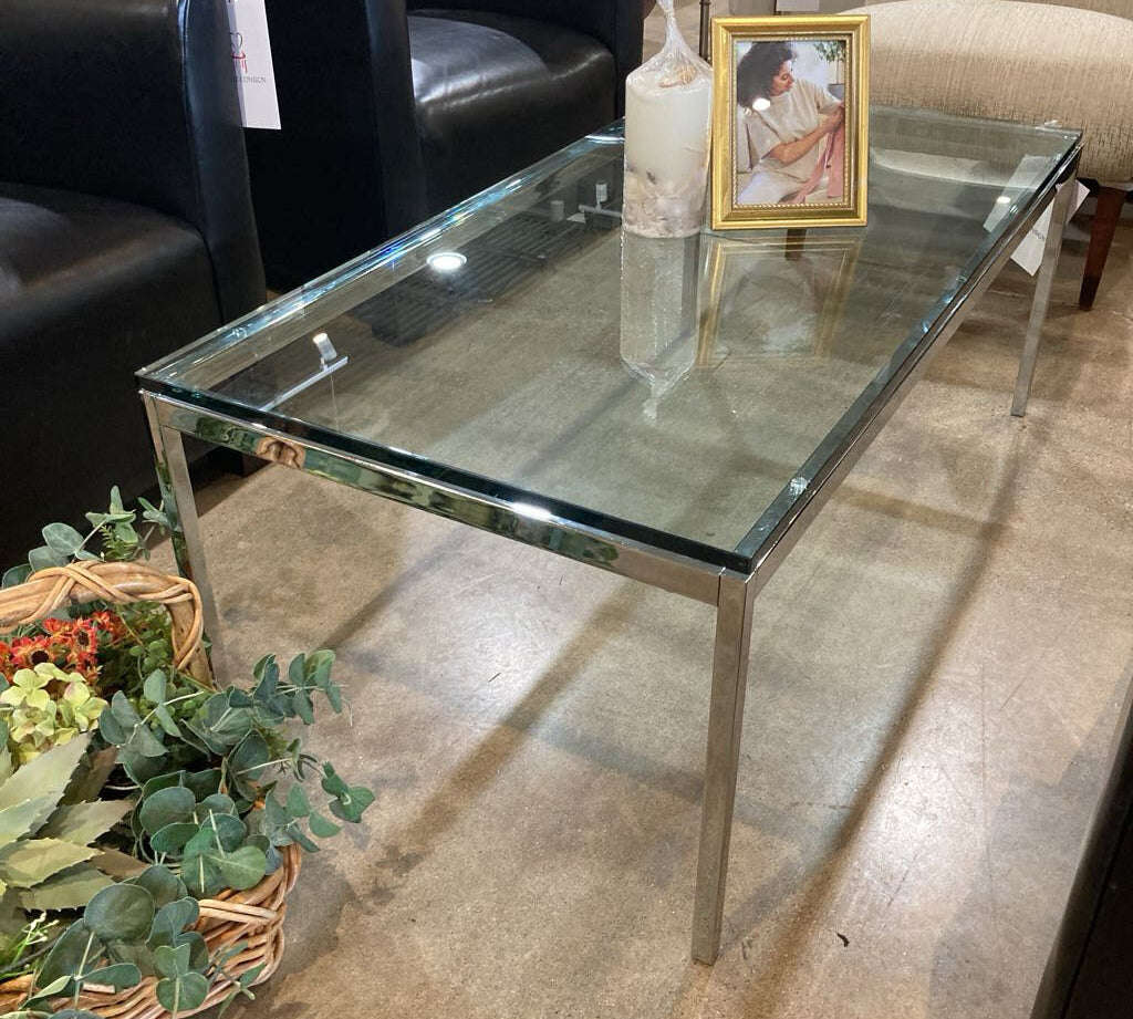 Knoll Rectangular Chrome Base w/ Glass Top COFFEE/COCKTAIL TABLE 45Wx22.5Dx17H