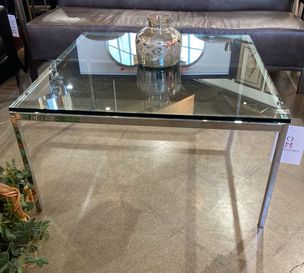 Knoll Square Chrome Base w/ Glass Top COFFEE/COCKTAIL TABLE 35.5Wx19H