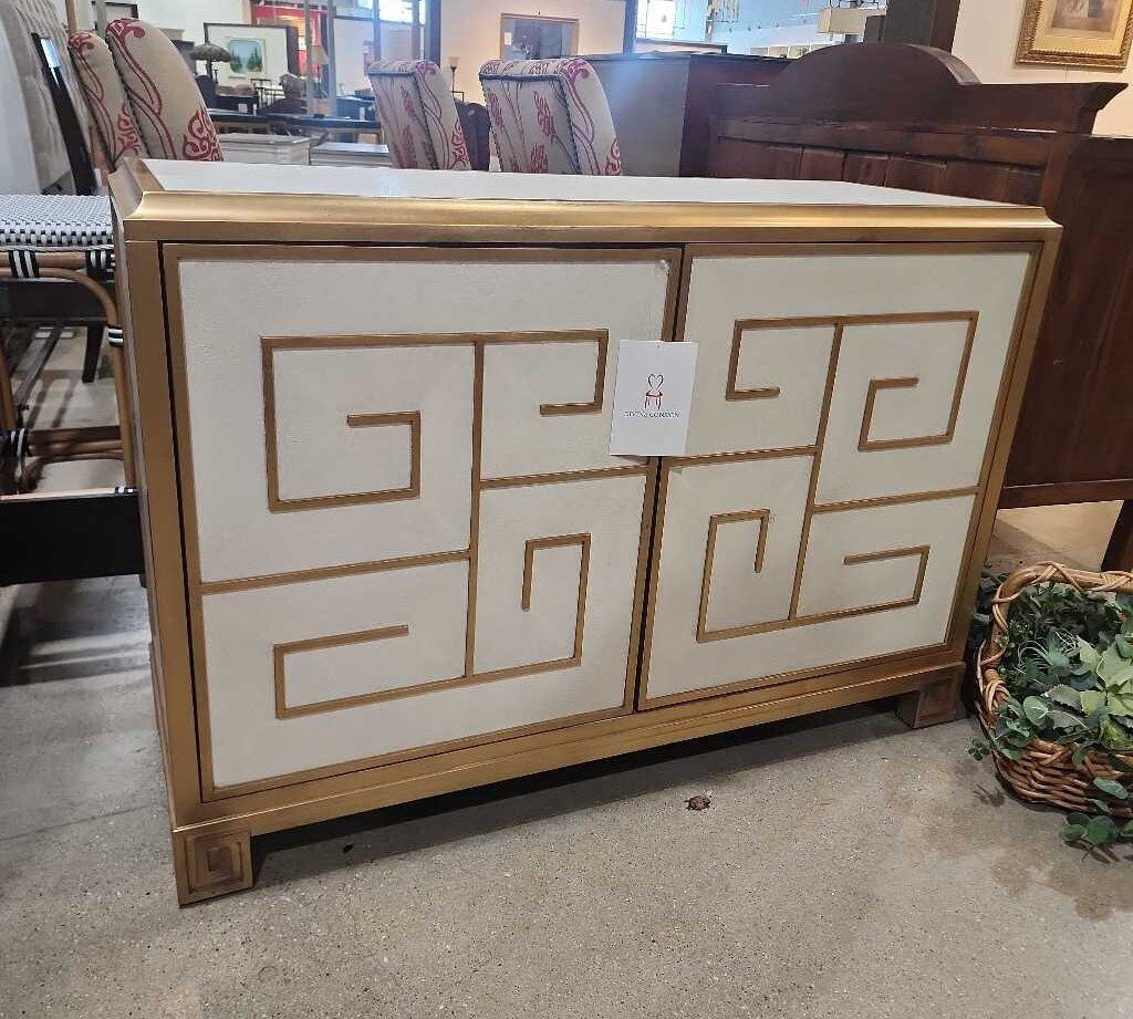 Bello Leather Console CABINET Gold/White 50w19d34h