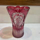 Cranberry Cut to Clear Sawtooth Edge Vase GIFT 8Wx11H