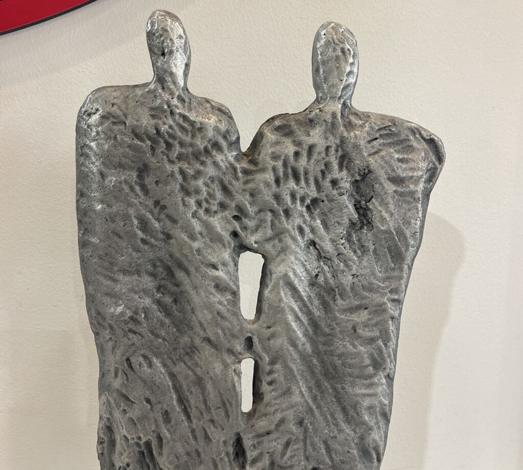 Modern Brutalist Metal Human Form Sculpture on Wood Block GIFT 13.5Wx4.5Dx29H