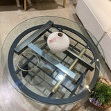 Kaizo Oto For Design Institute of America 80s Post Modern Sculptural Metal Base w/ Round Glass Top COFFEE/COCKTAIL TABLE 44Wx14.5H