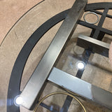 Kaizo Oto For Design Institute of America 80s Post Modern Sculptural Metal Base w/ Round Glass Top COFFEE/COCKTAIL TABLE 44Wx14.5H