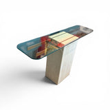 Italian Artedi Travertine Brass & Glass Top CONSOLE TABLE 54Wx14Dx30H