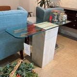 Italian Artedi Travertine Brass & Glass Top CONSOLE TABLE 54Wx14Dx30H