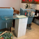 Italian Artedi Travertine Brass & Glass Top CONSOLE TABLE 54Wx14Dx30H