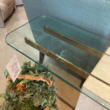 Italian Artedi Travertine Brass & Glass Top CONSOLE TABLE 54Wx14Dx30H
