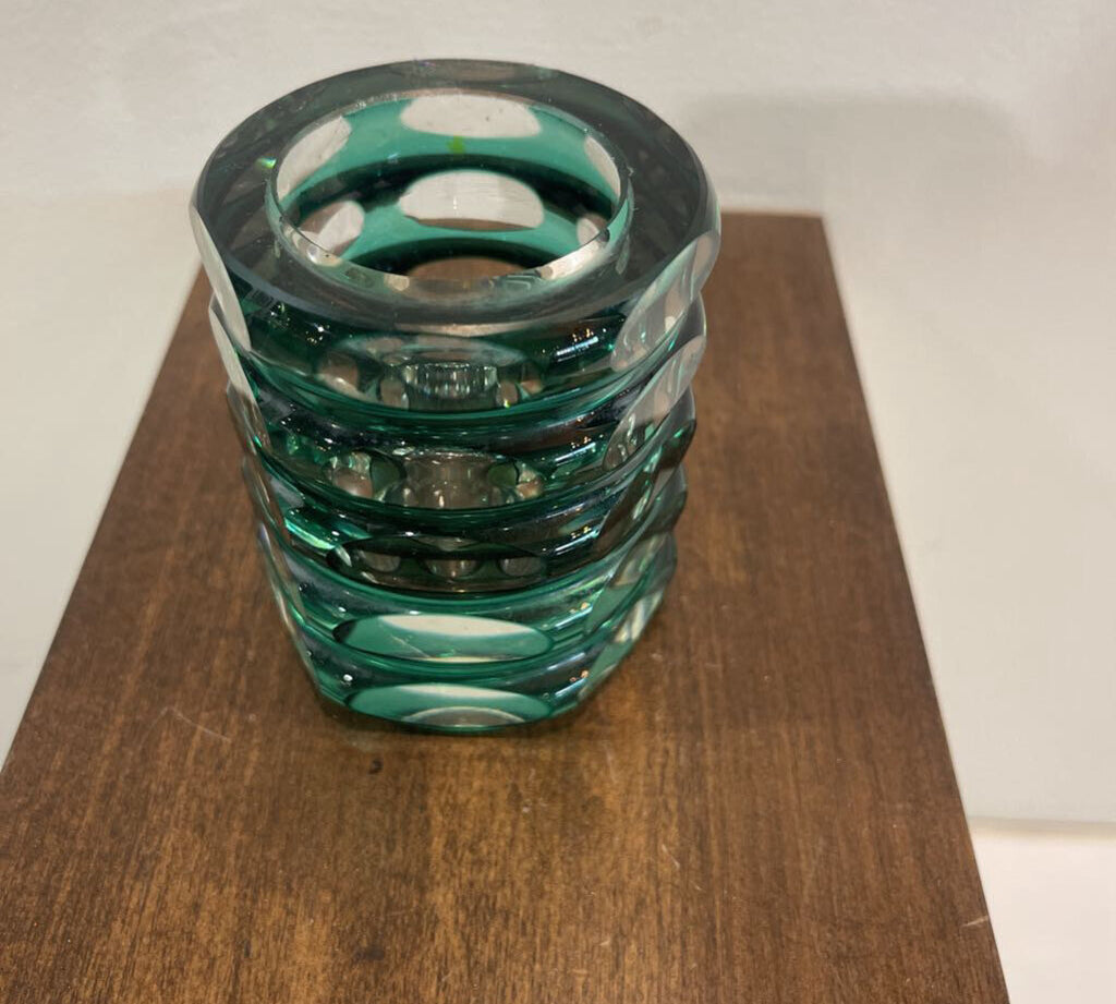 Imperlux Cut to Clear Green Art Glass Candle Votive Holder ACCESSORIES 2.5Wx3.25H
