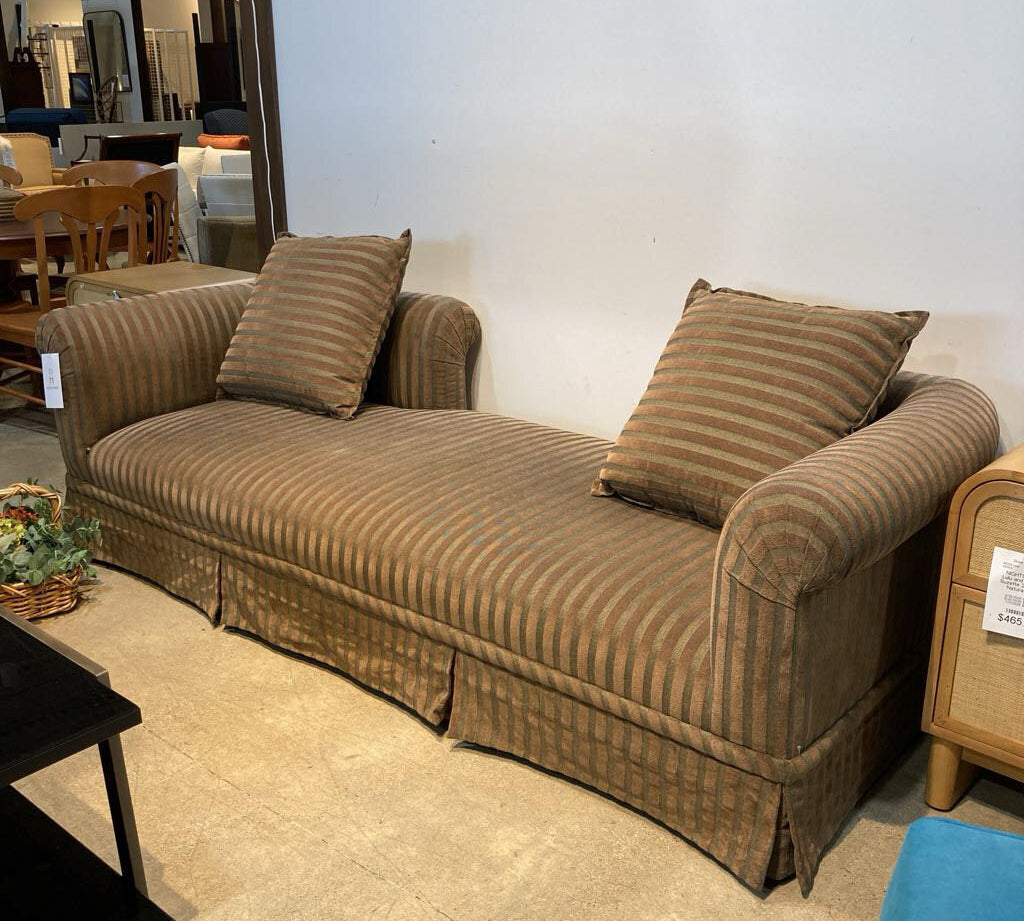 Interior Crafts Inc. Custom Double Chaise Striped Rounded Arm SOFA 97Wx38Dx28H
