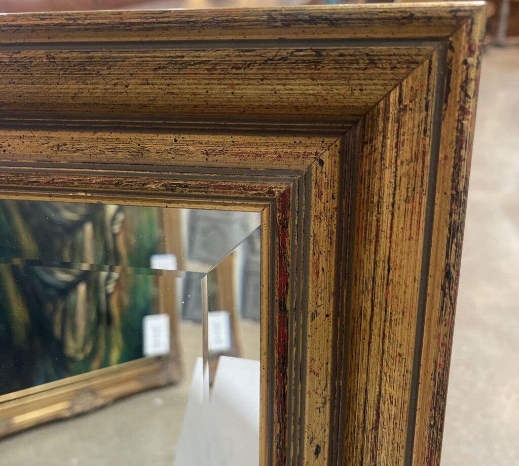 Gold Wash Frame w/ Green Accents Beveled MIRRORS 29Wx35H