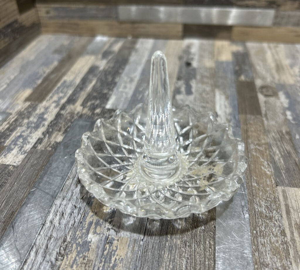 Vintage Lead Crystal Glass Ring Holder & Trinket Dish ACCESSORIES 3d3h