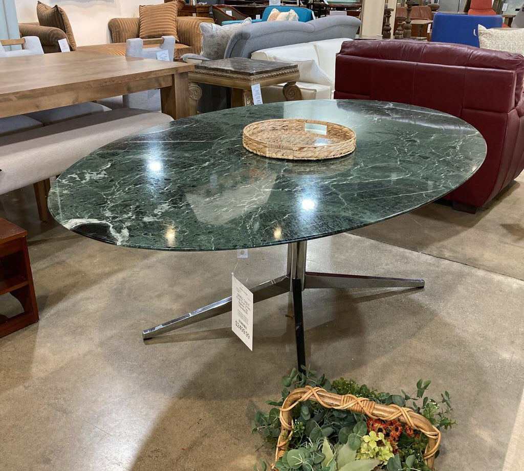 Knoll Oval Green Marble Top DINING TABLE 78w48d28h