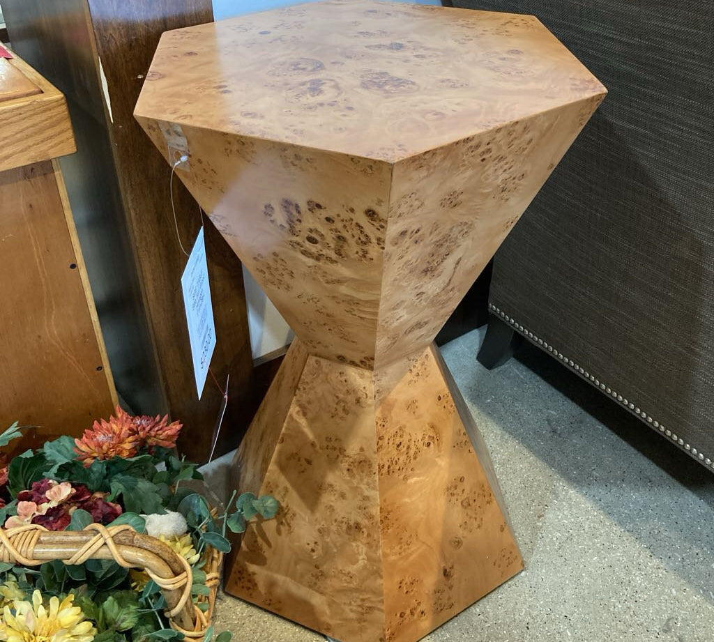 Billie Burl Wood Hexagon SIDE TABLE 17Wx28H