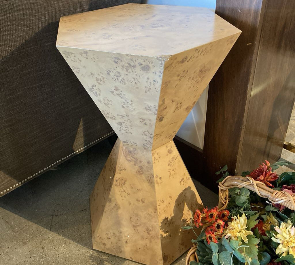 Billie Burl Wood Hexagon SIDE TABLE 17Wx28H