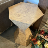 Billie Burl Wood Hexagon SIDE TABLE 17Wx28H