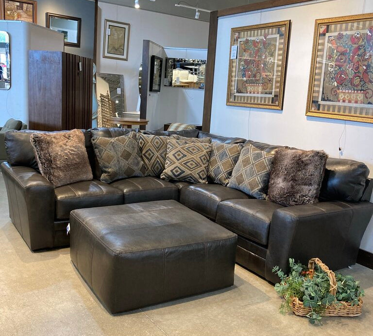 Denali Steel Genuine Italian Leather 2-Piece w/ Ottoman SECTIONAL 102w102d36h