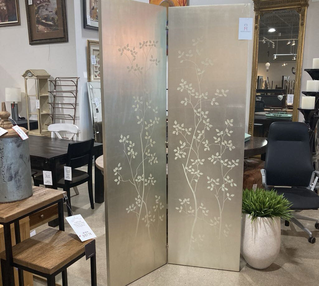 Barbara Barry for Baker Silver Leaf 2-Panel Screen Wall Divider FURNITURE 48w2d84h
